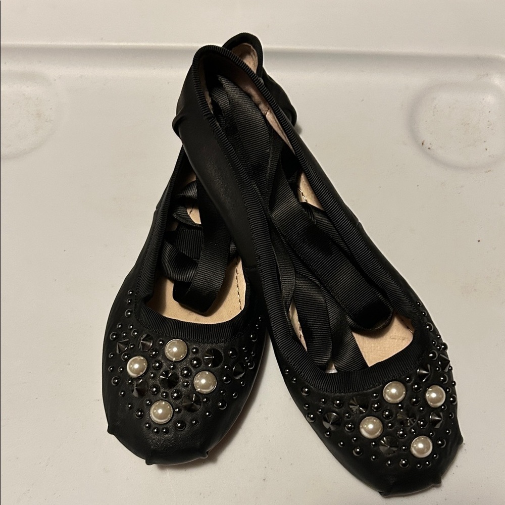 Topshop Black Pearl Embellished Flats